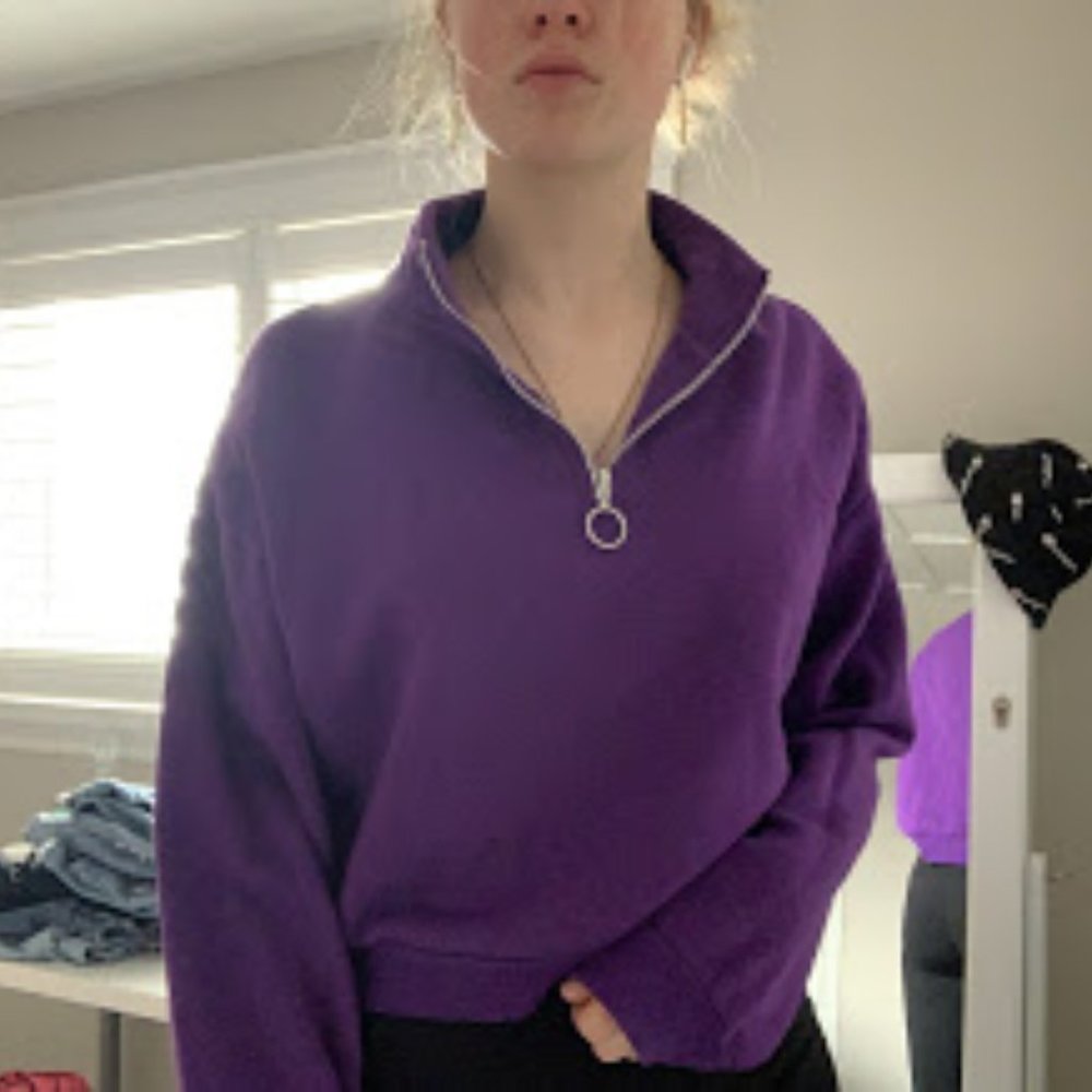 Purple Cropped 3/4 Zip Sweater